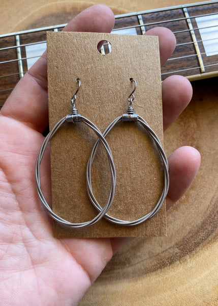 Teardrop Silver Guitar String Earrings (med)