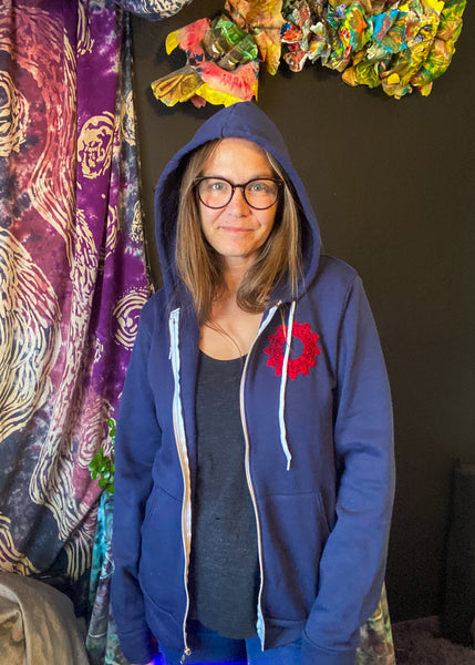 MEDIUM Upcycled Donut Doily Phish Zip Up Hoodie - 4 Donuts