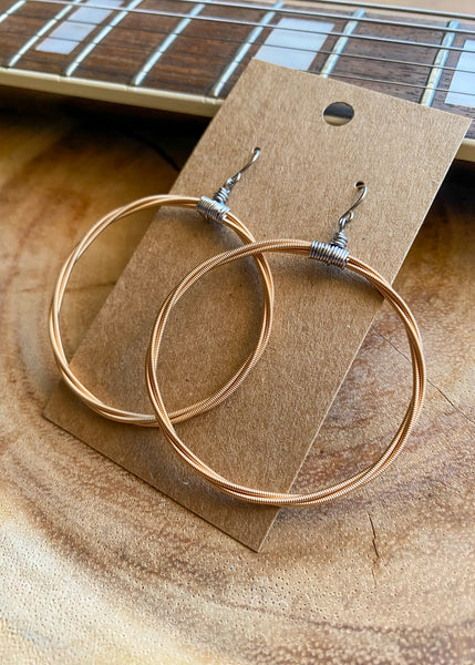 Copper Color Acoustic Guitar String Hoop Earrings