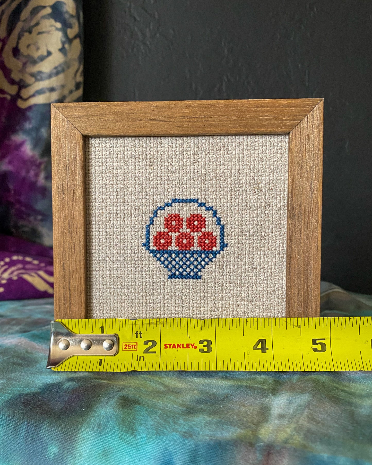 Framed Phish Donut Basket Cross Stitch Art