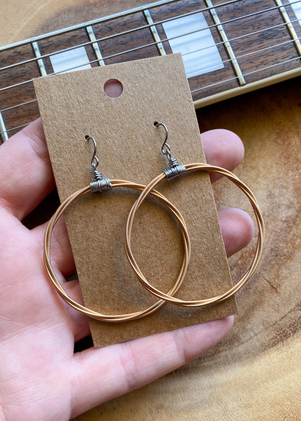 Copper Color Acoustic Guitar String Hoop Earrings