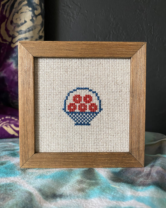 Framed Phish Donut Basket Cross Stitch Art