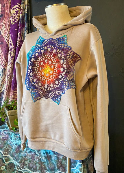 MEDIUM Upcycled Doily Pullover Hoodie