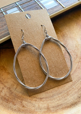 Teardrop Silver Guitar String Earrings (med)