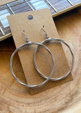 Silver Guitar String Hoop Earrings