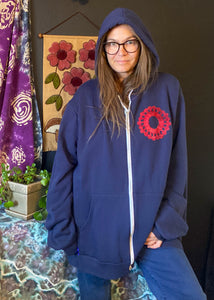 XXXLarge Blue Upcycled Donut Doily Phish Zip Up Hoodie - Front and Back Donut