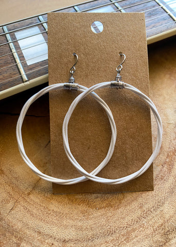 White Blacklight Phosphorescent Guitar String Hoop Earrings