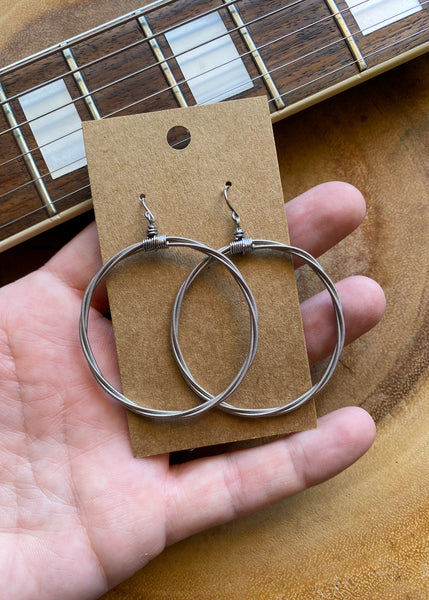 Silver Guitar String Hoop Earrings