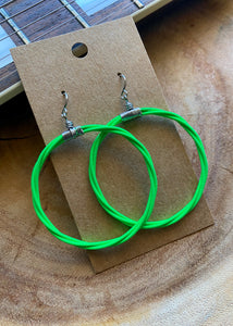 Green Blacklight Phosphorescent Guitar String Hoop Earrings