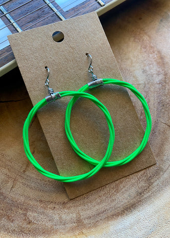 Green Blacklight Phosphorescent Guitar String Hoop Earrings
