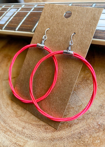 Pink Blacklight Phosphorescent Guitar String Hoop Earrings