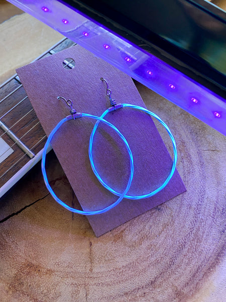 White Blacklight Phosphorescent Guitar String Teardrop Earrings