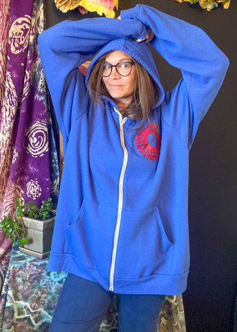 XXLarge Blue Upcycled Donut Doily Phish Zip Up Hoodie - 2 Donuts