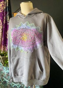 X LARGE Upcycled Doily Grey Pullover Hoodie
