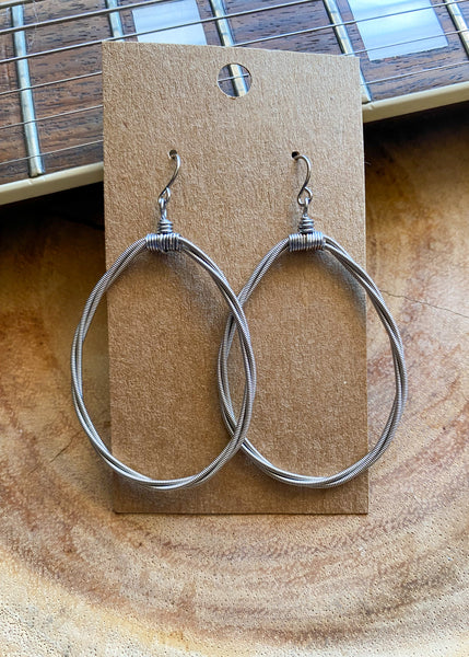 Teardrop Silver Guitar String Earrings (med)