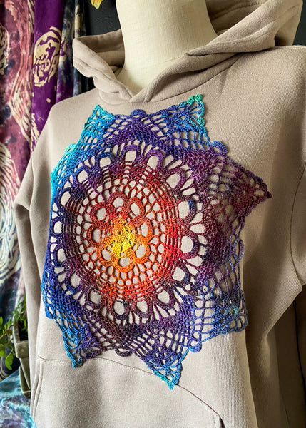 MEDIUM Upcycled Doily Pullover Hoodie