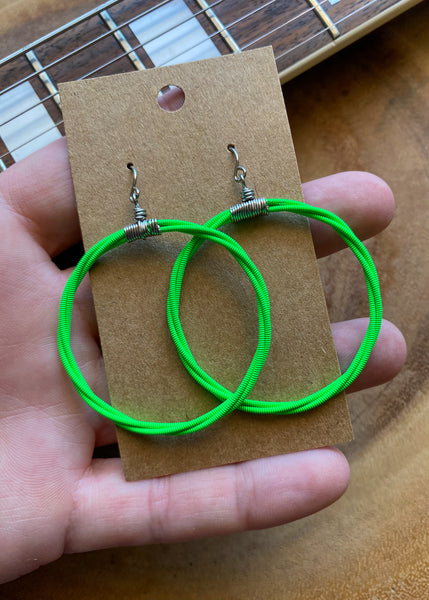 Green Blacklight Phosphorescent Guitar String Hoop Earrings