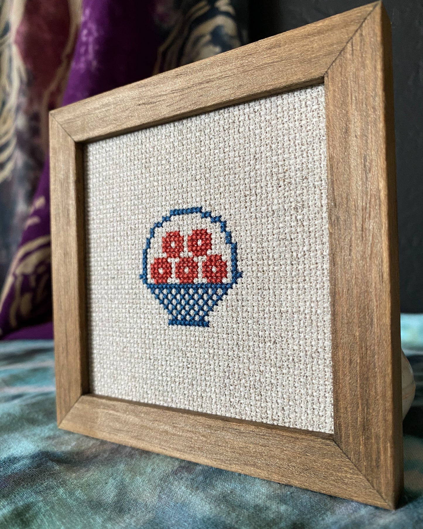 Framed Phish Donut Basket Cross Stitch Art