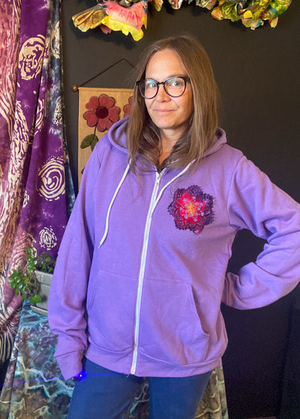 LARGE Upcycled Doily Purple Zip Up Hoodie