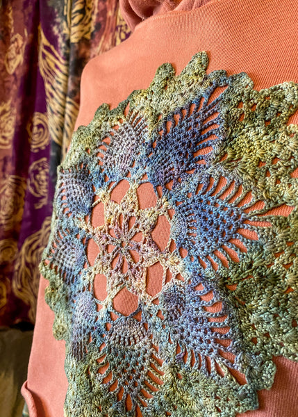 SMALL Upcycled Doily Mauve Crop Hoodie