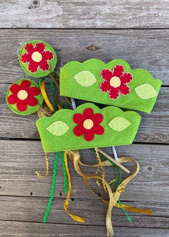 Red Daisy Felt Crown and Wand