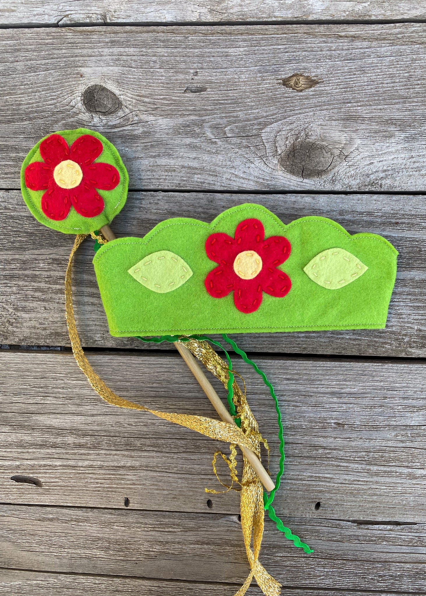 Red Daisy Felt Crown and Wand