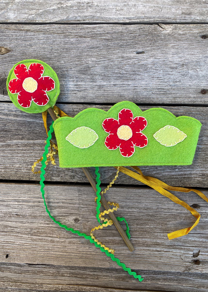 Red Daisy Felt Crown and Wand