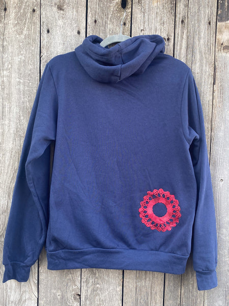 Medium Navy Upcycled Donut Doily Phish Zip Up Hoodie - 2 Donuts