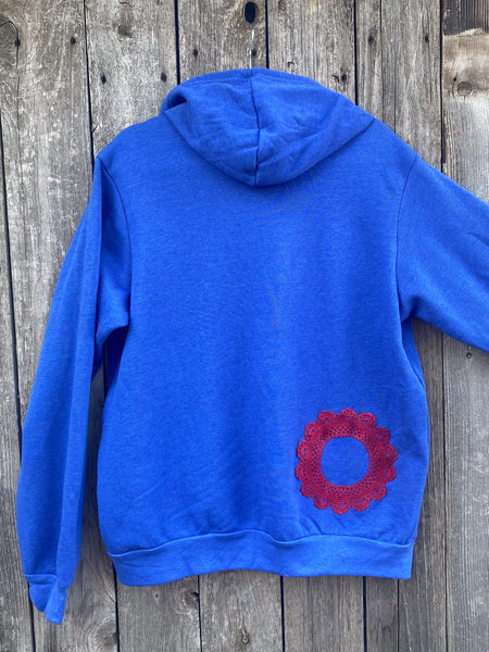 Large Blue Upcycled Donut Doily Phish Zip Up Hoodie - 2 Donuts