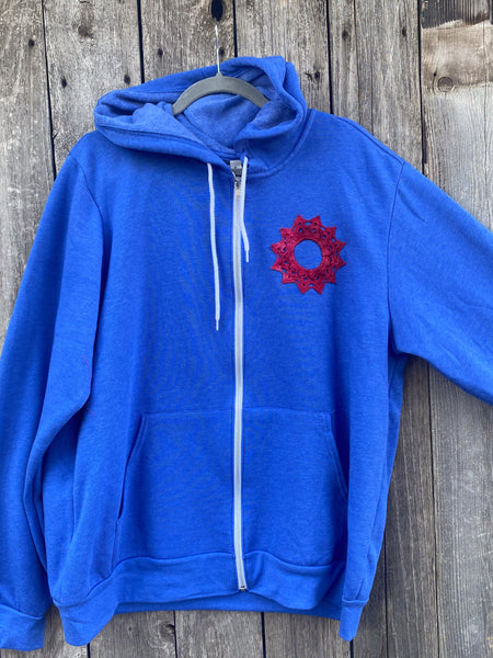 XLarge Blue Upcycled Donut Doily Phish Zip Up Hoodie - 2 Donuts