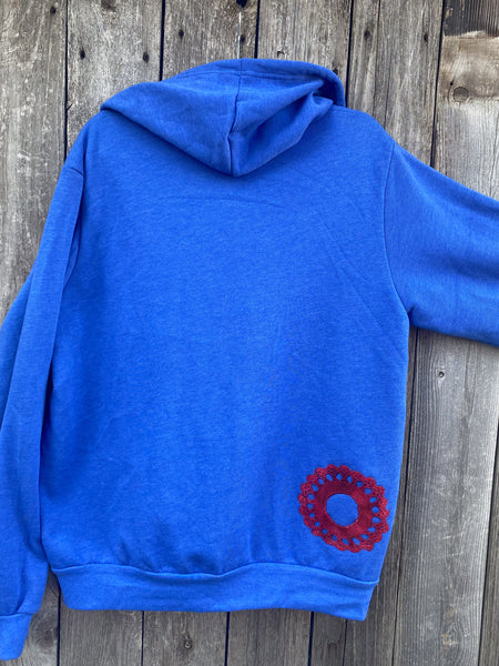 XLarge Blue Upcycled Donut Doily Phish Zip Up Hoodie - 2 Donuts