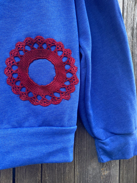 XLarge Blue Upcycled Donut Doily Phish Zip Up Hoodie - 2 Donuts