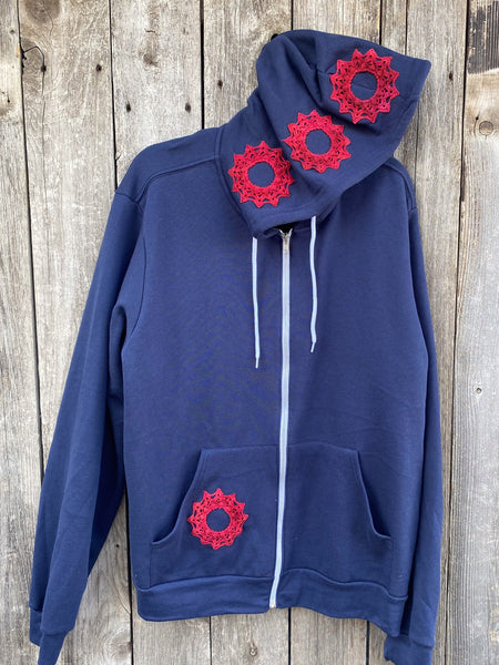 XLarge Navy Upcycled Donut Doily Phish Zip Up Hoodie - Hood Donuts