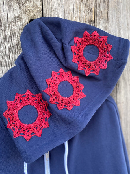 XLarge Navy Upcycled Donut Doily Phish Zip Up Hoodie - Hood Donuts