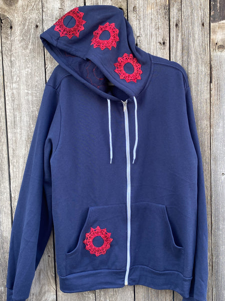 XLarge Navy Upcycled Donut Doily Phish Zip Up Hoodie - Hood Donuts