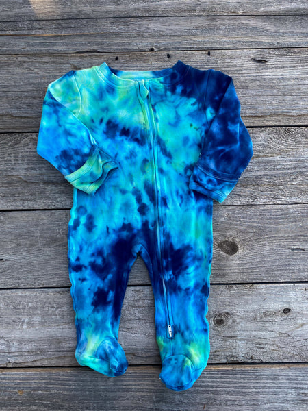 3-6 Month Zipper Tie Dye Baby Lounger Seaglass Greens and Blues