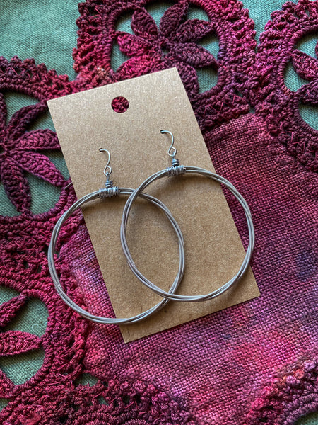 Silver Guitar String Hoop Earrings