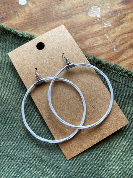 White Blacklight Phosphorescent Guitar String Hoop Earrings