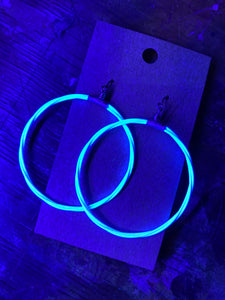 White Blacklight Phosphorescent Guitar String Hoop Earrings