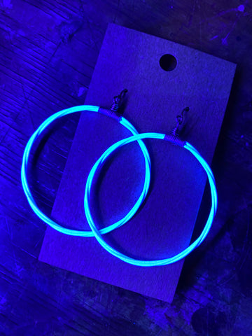 White Blacklight Phosphorescent Guitar String Hoop Earrings