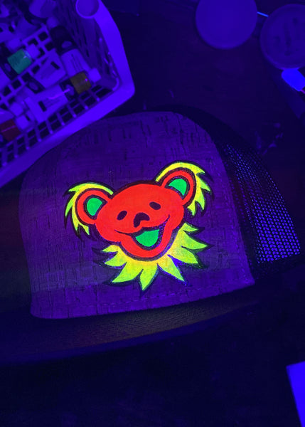 Neon Blacklight GD Bear Cork Front Flat Brim Hat