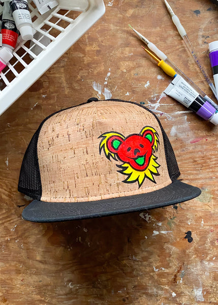 Neon Blacklight GD Bear Cork Front Flat Brim Hat