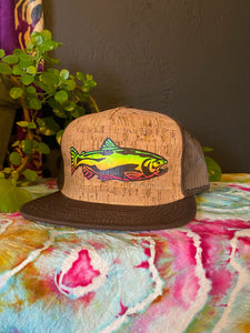 Steelhead Salmon Neon Hand painted Cork Flat Brim Hat