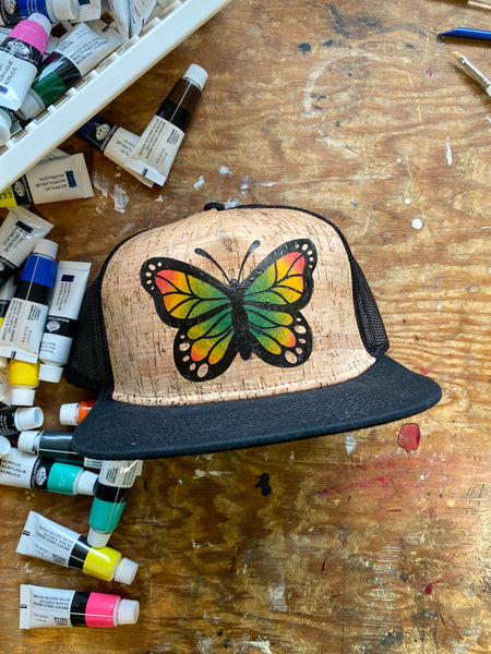 Monarch Butterfly Cork Flat Brim Hat