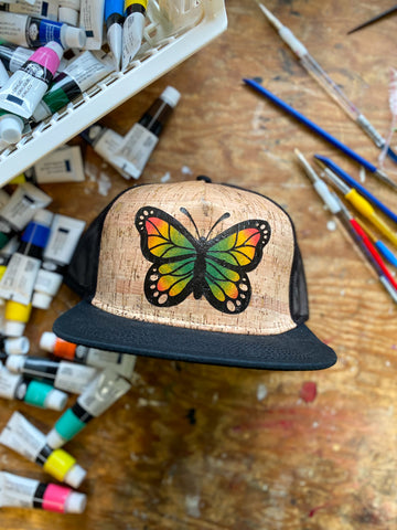 Monarch Butterfly Cork Flat Brim Hat