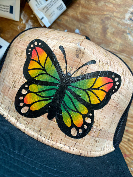 Monarch Butterfly Cork Flat Brim Hat