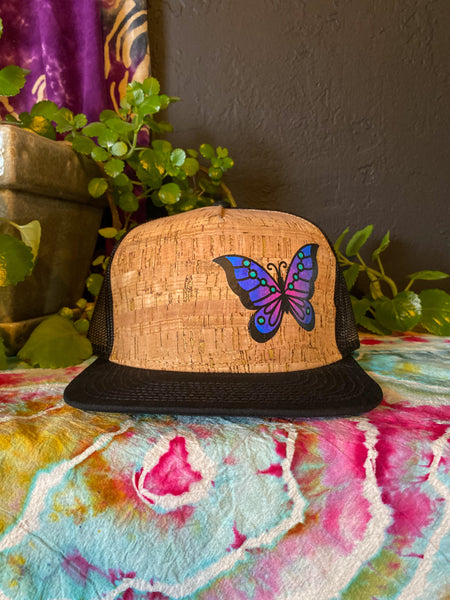 Peacock Butterfly Cork Flat Brim Hat