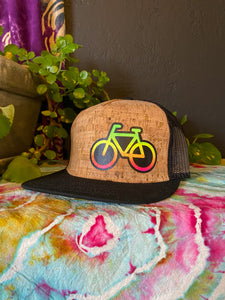 Neon Bike Hand painted Cork Flat Brim Hat