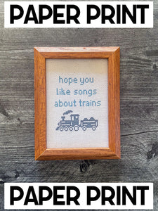 Train Songs Cross Stitch Paper Art Print