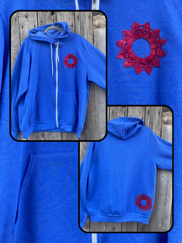 XLarge Blue Upcycled Donut Doily Phish Zip Up Hoodie - 2 Donuts